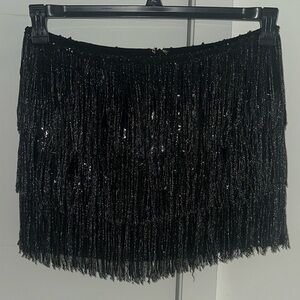 Black Fringe Mini Skirt